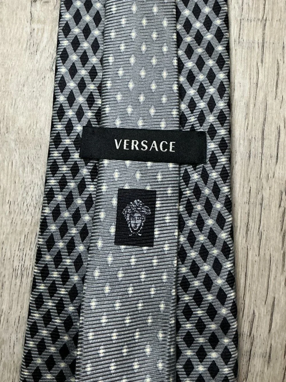 Gianni Versace Gray Black Geometric Silk Tie - Flawed